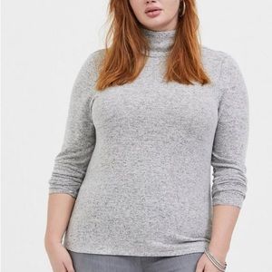 Super Soft Plush Light Grey Turtleneck Long Sleeve Top